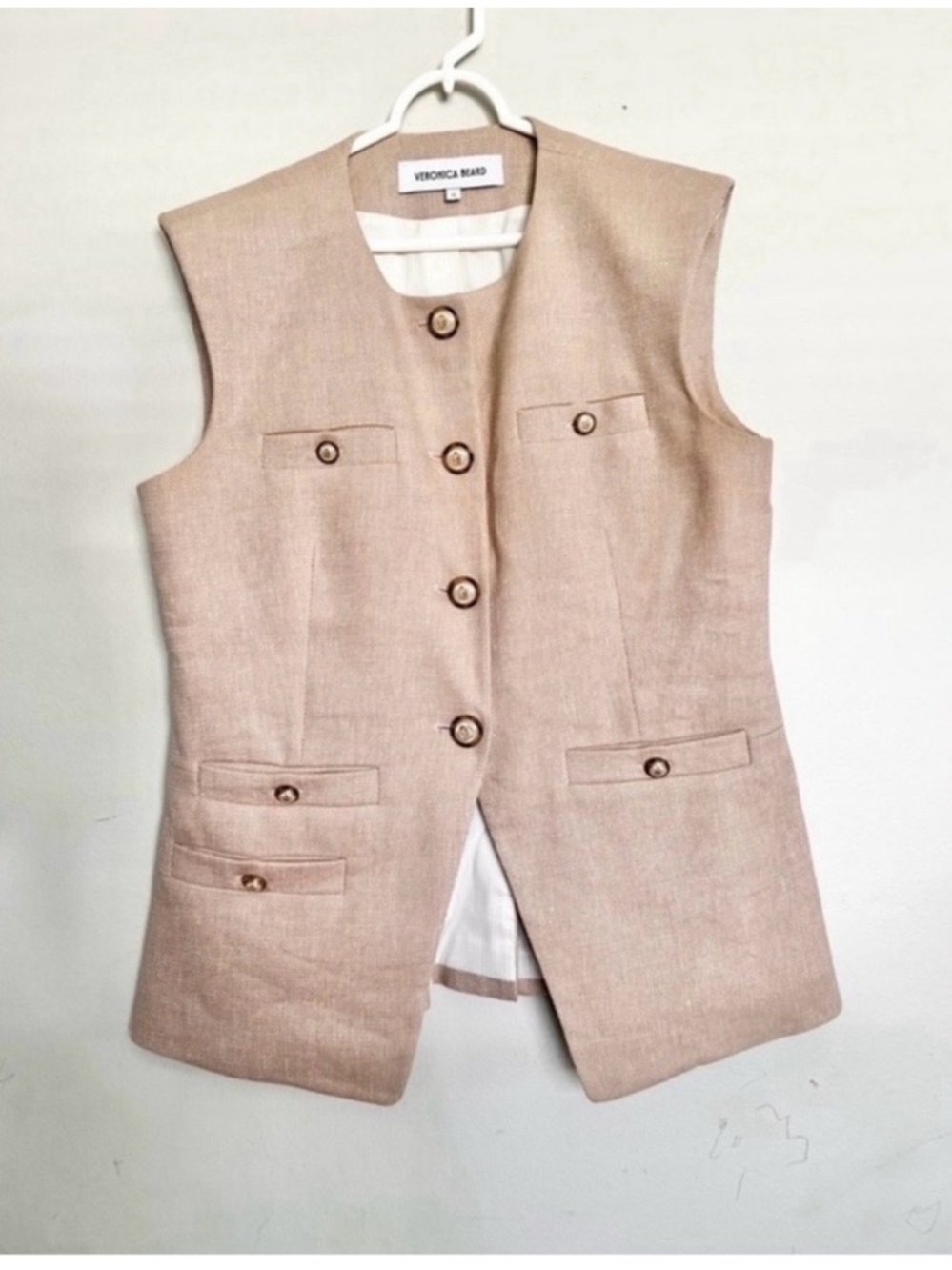 NWOT Veronica Beard Tamara Linen Blend Vest Sandalwood Melange Size 4. - Picture 5 of 12